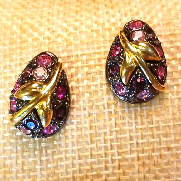 Joan Rivers Grapes Crystal & Gold Earrings - Picture 1 of 7